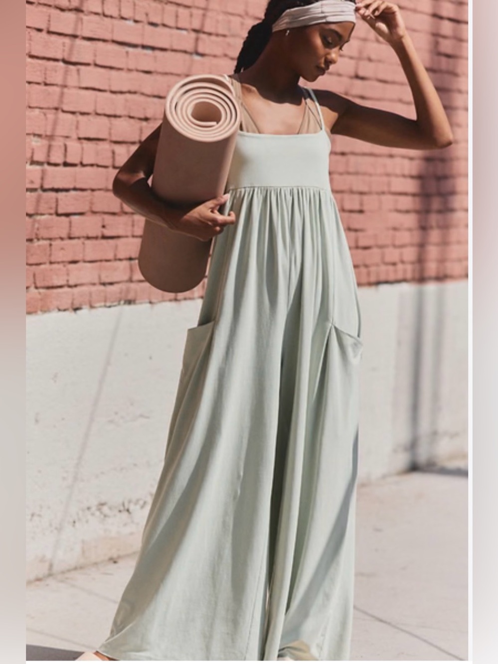 FP Movement by Free People Green Tea Wide-Leg Jumpsuit with Pockets